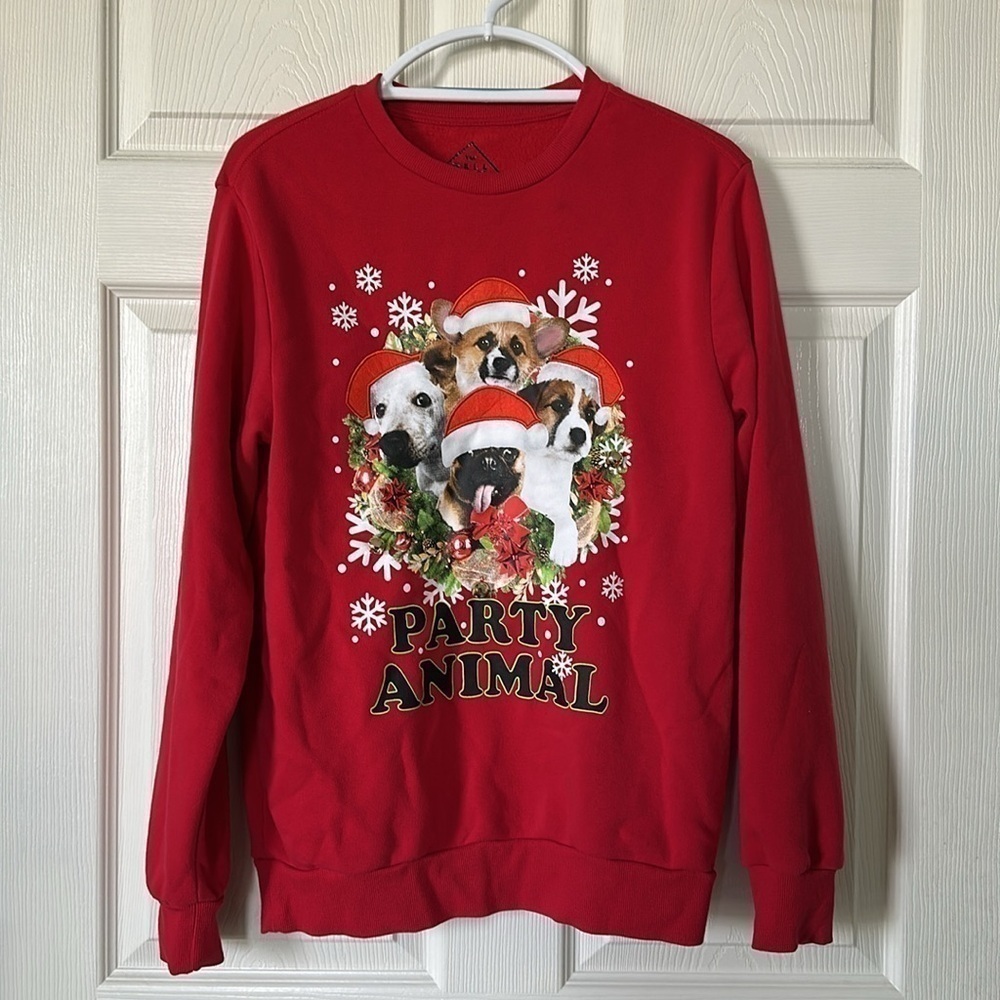 Well Worn Men's Party Animal Dog Graphic Pullover Christmas Sweatshirt Sz Small